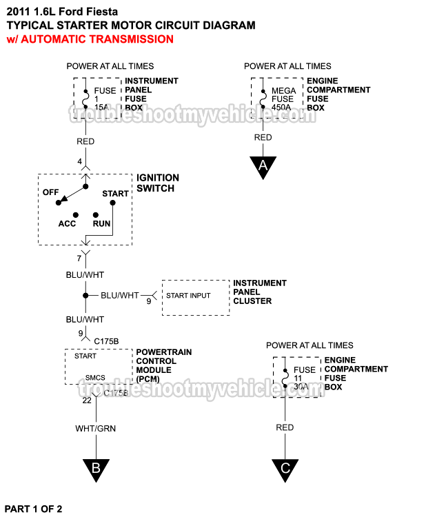 Starter Motor Circuit Wiring Diagram (2011 1.6L Ford Fiesta)