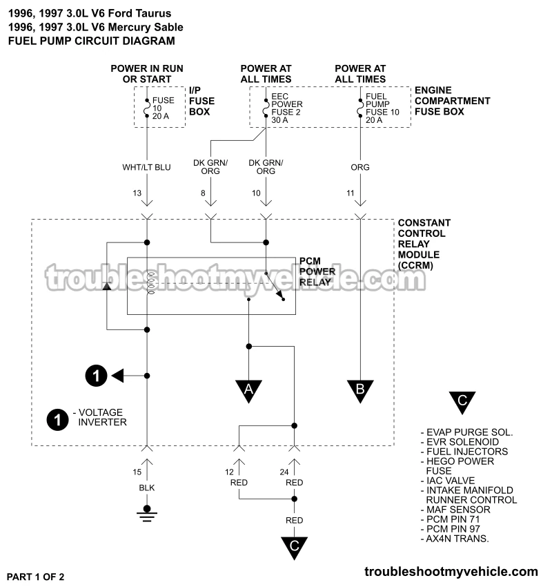 Fuel Pump Circuit Wiring Diagram (1996-1997 3.0L V6 Ford Taurus, Mercury Sable)