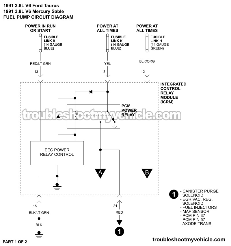 Fuel Pump Circuit Wiring Diagram (1991 3.8L V6 Ford Taurus, Mercury Sable)