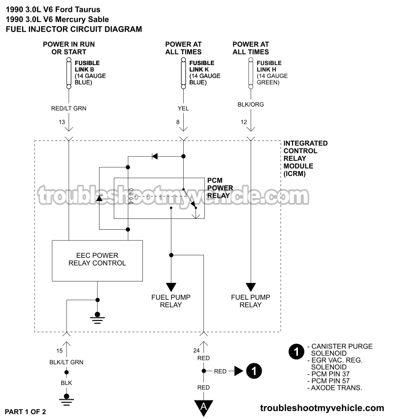 Fuel Injector Circuit Wiring Diagram (1990 3.0L V6 Ford Taurus, Mercury Sable)
