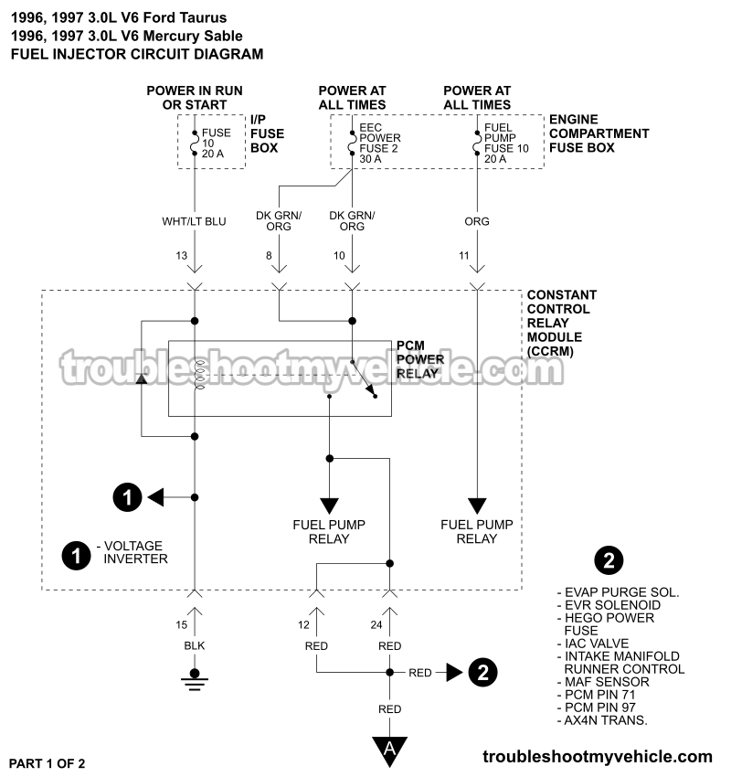 Fuel Injector Circuit Wiring Diagram (1996-1997 3.0L V6 Ford Taurus, Mercury Sable)