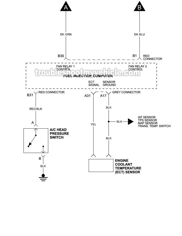 Part 2 of 2: Radiator Cooling Fan Circuit Wiring Diagram (3.1L V6 Oldsmobile Cutlass Supreme) Part 2 of 2: Radiator Cooling Fan Circuit Wiring Diagram (3.1L V6 Oldsmobile Cutlass Supreme)