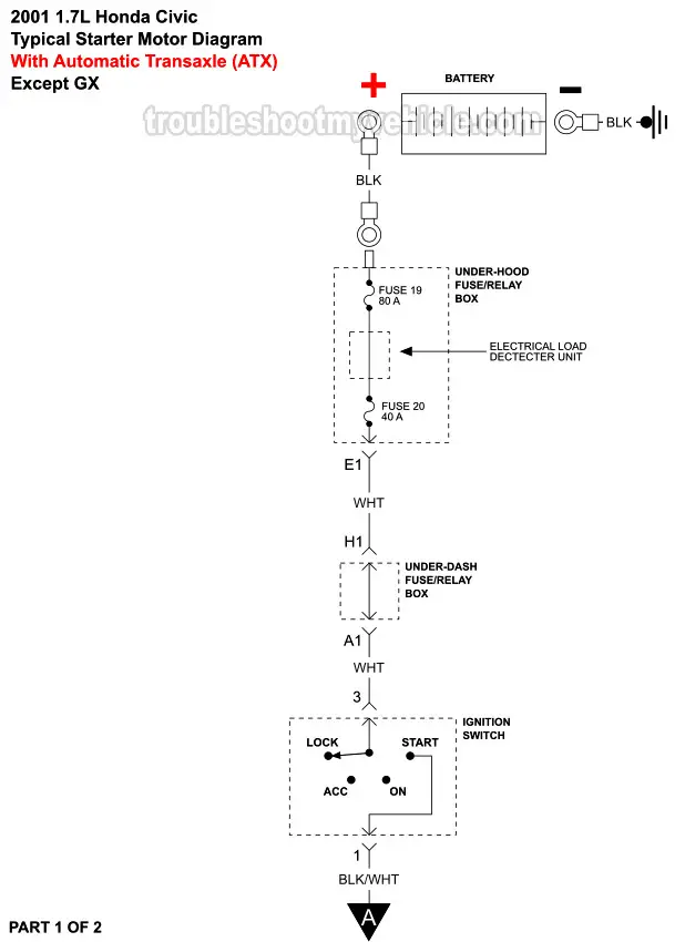 Starter Motor Wiring Diagram (2001 1.7L Honda Civic)