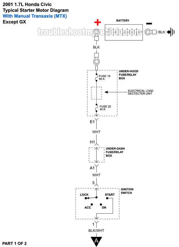 PART 1: 2001 1.7L Honda Civic Starter Motor Wiring Diagram. With Manual Transaxle PART 1: 2001 1.7L Honda Civic Starter Motor Wiring Diagram. With Manual Transaxle