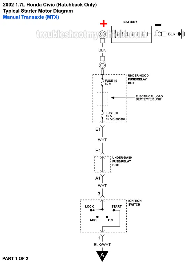 PART 1: 2002 1.7L Honda Civic Starter Motor Wiring Diagram. Hatchback With Manual Transaxle PART 1: 2002 1.7L Honda Civic Starter Motor Wiring Diagram. Hatchback With Manual Transaxle