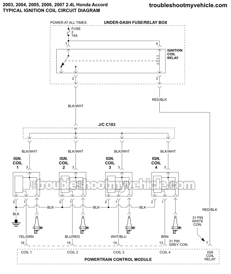 Ignition Coil Circuit Wiring Diagram (2003-2007 2.4L Honda Accord)