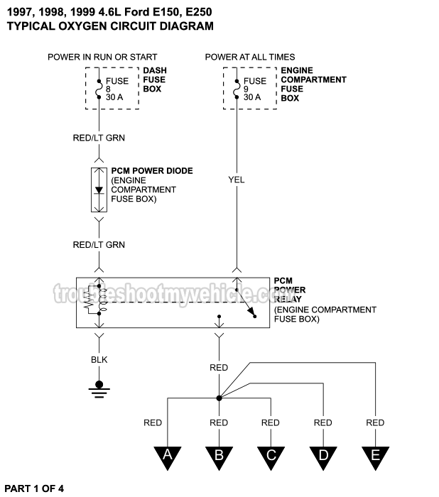 Oxygen Sensor Circuit Wiring Diagram (1997-1999 4.6L V8 Ford E150, E250)