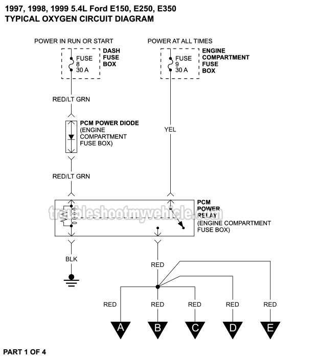 Oxygen Sensor Circuit Wiring Diagram (1997-1999 5.4L V8 Ford E150, E250, E350)