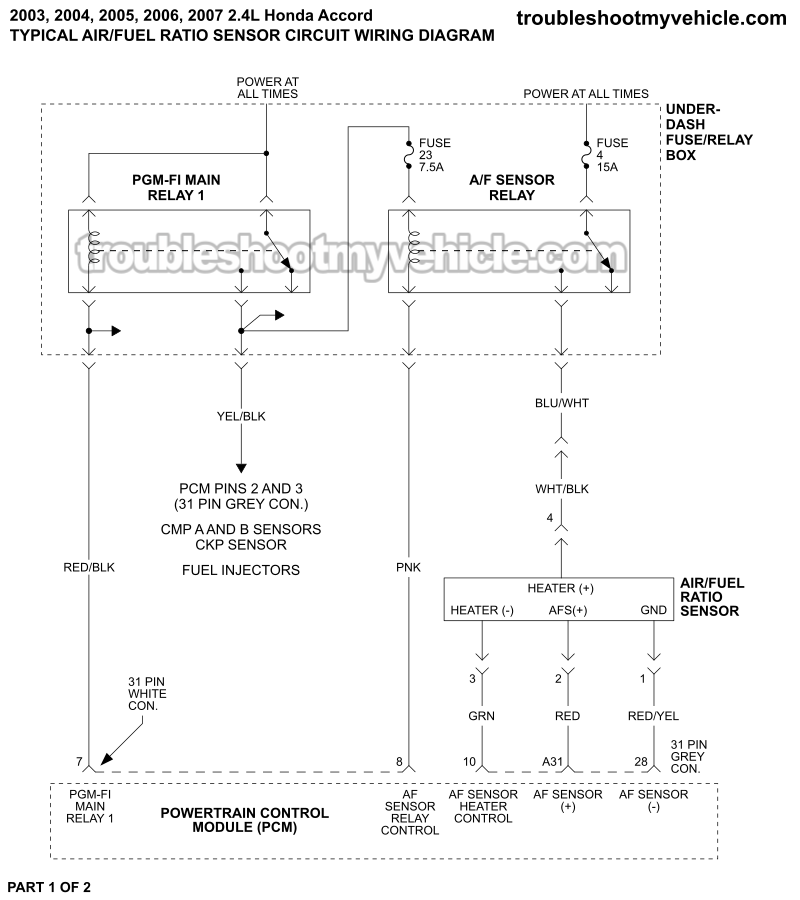 O2 Sensor Circuit Wiring Diagram (2003-2007 2.4L Honda Accord)