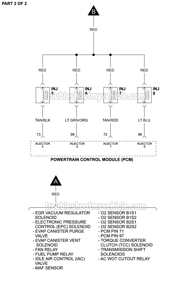 Fuel Injector Circuit Wiring Diagram (1998-2000 4.6L Crown Victoria, Grand Marquis) Fuel Injector Circuit Wiring Diagram (1998-2000 4.6L Crown Victoria, Grand Marquis)