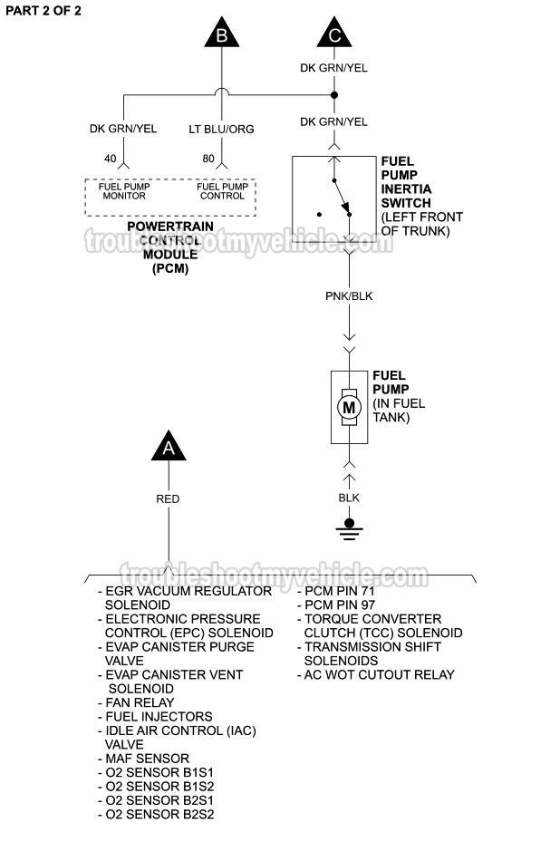 Fuel Pump Circuit Wiring Diagram (1998-2000 4.6L Crown Victoria, Grand Marquis) Fuel Pump Circuit Wiring Diagram (1998-2000 4.6L Crown Victoria, Grand Marquis)