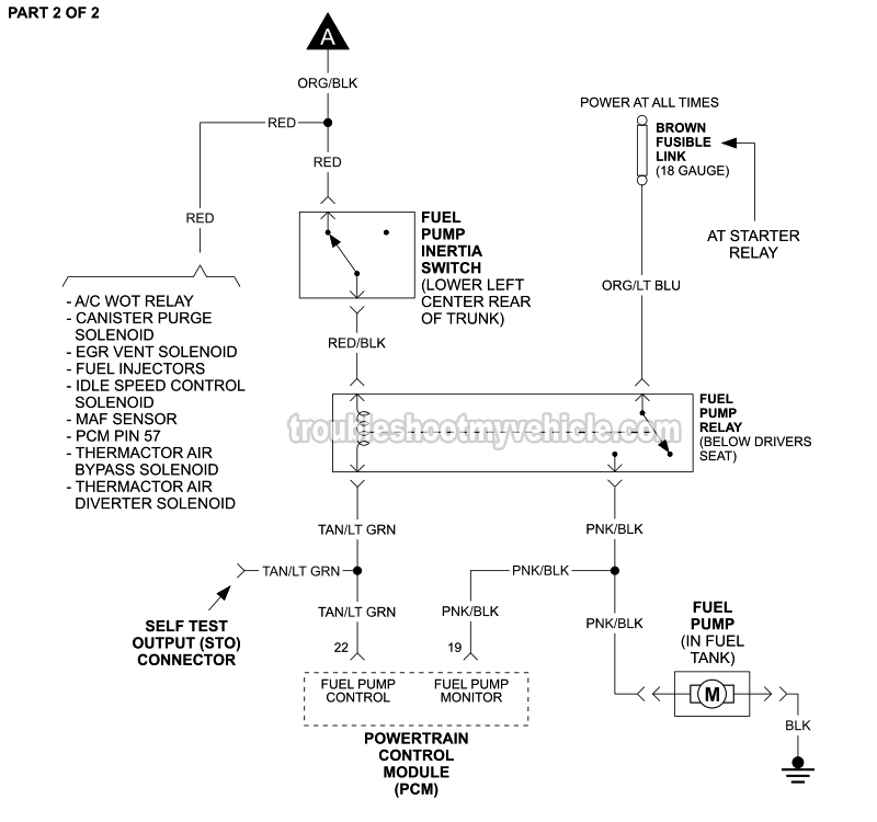 PART 2 of 2: Fuel Pump Circuit Wiring Diagram (1990 5.0L V8 Ford Mustang) PART 2 of 2: Fuel Pump Circuit Wiring Diagram (1990 5.0L V8 Ford Mustang)