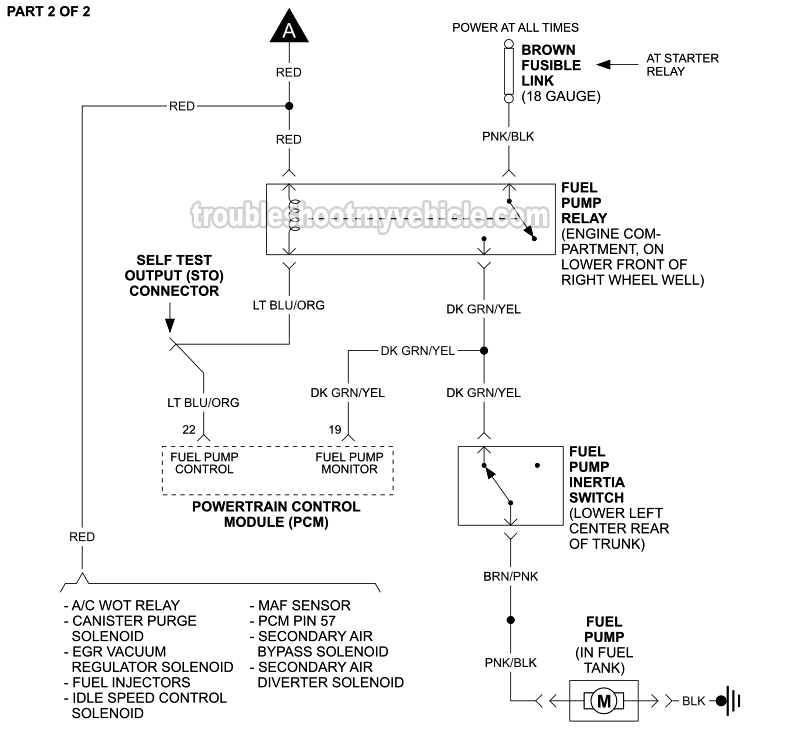PART 2 of 2: Fuel Pump Circuit Wiring Diagram (1993 5.0L V8 Ford Mustang) PART 2 of 2: Fuel Pump Circuit Wiring Diagram (1993 5.0L V8 Ford Mustang)