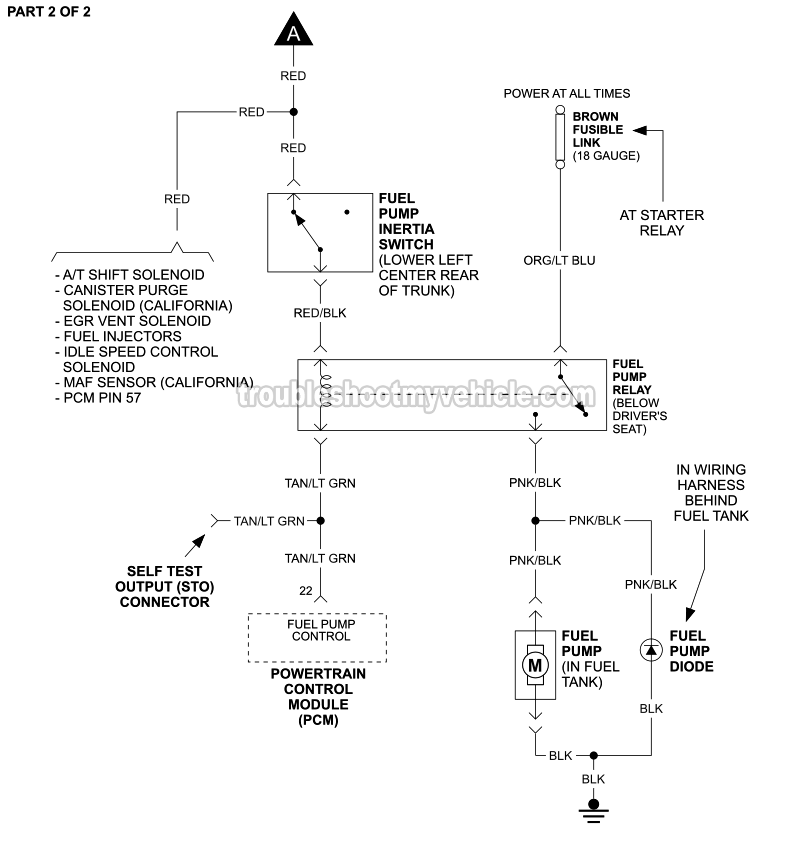 PART 2 of 2: Fuel Pump Circuit Wiring Diagram (1990 2.3L Ford Mustang) PART 2 of 2: Fuel Pump Circuit Wiring Diagram (1990 2.3L Ford Mustang)