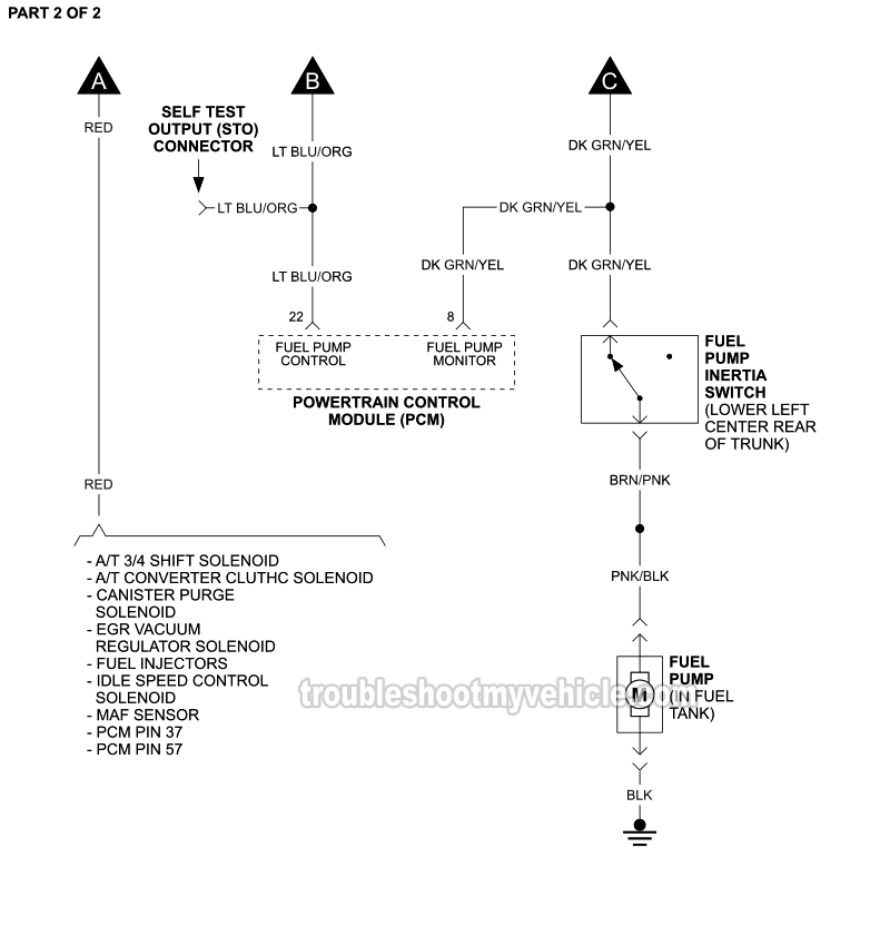 PART 2 of 2: Fuel Pump Circuit Wiring Diagram (1991-1992 2.3L Ford Mustang) PART 2 of 2: Fuel Pump Circuit Wiring Diagram (1991-1992 2.3L Ford Mustang)