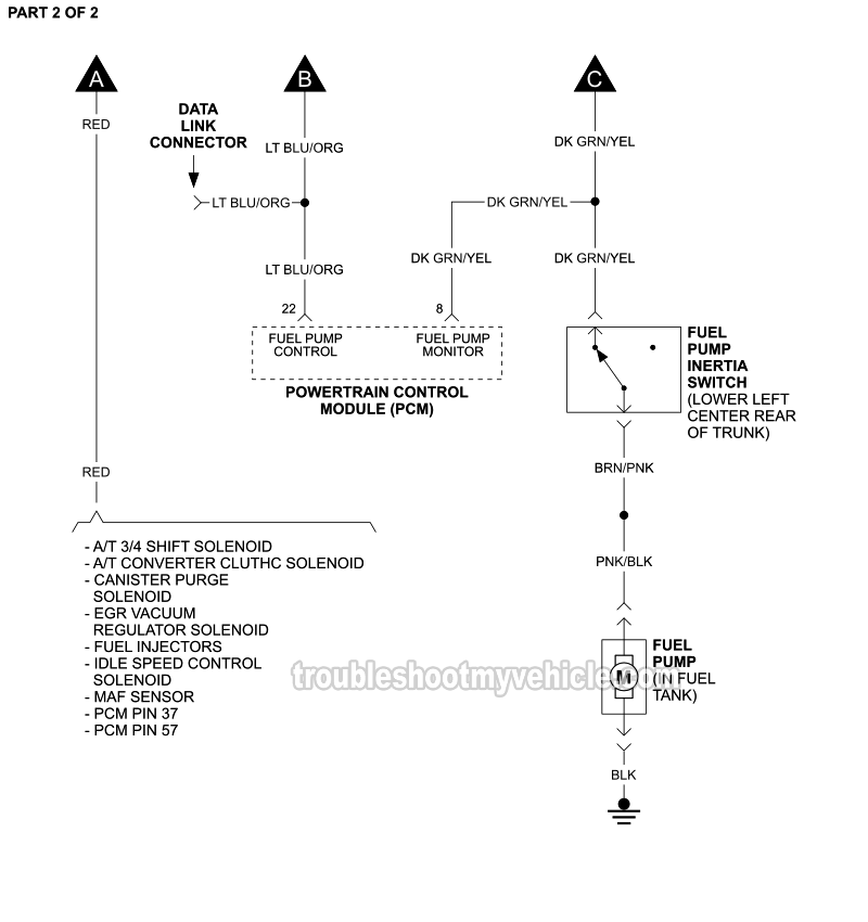 PART 2 of 2: Fuel Pump Circuit Wiring Diagram (1993 2.3L Ford Mustang) PART 2 of 2: Fuel Pump Circuit Wiring Diagram (1993 2.3L Ford Mustang)