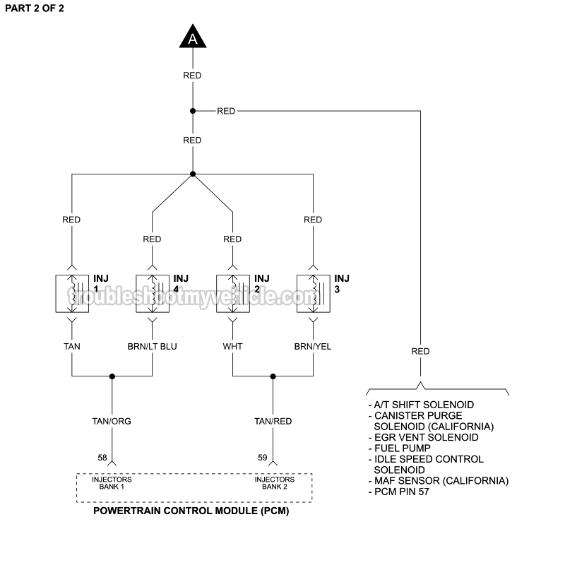 PART 2 of 2: Fuel Injector Circuit Wiring Diagram (1990 2.3L Ford Mustang) PART 2 of 2: Fuel Injector Circuit Wiring Diagram (1990 2.3L Ford Mustang)