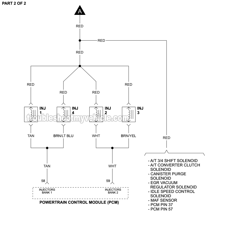 PART 2 of 2: Fuel Injector Circuit Wiring Diagram (1991, 1992, 1993 2.3L Ford Mustang)