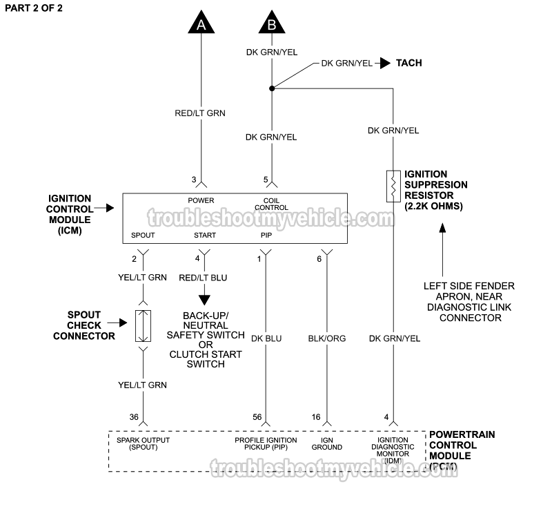 PART 2 of 2: Ignition System Circuit Wiring Diagram (1990 2.3L Ford Mustang) PART 2 of 2: Ignition System Circuit Wiring Diagram (1990 2.3L Ford Mustang)