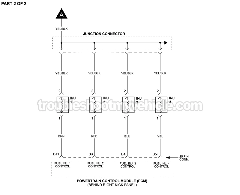 PART 2 of 2: Fuel Injector Circuit Wiring Diagram (1999, 2000 1.6L Honda Civic CX, DX, EX, and LX) PART 2 of 2: Fuel Injector Circuit Wiring Diagram (1999, 2000 1.6L Honda Civic CX, DX, EX, and LX)