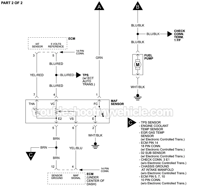 PART 2 of 2: MAF Sensor And Fuel Pump Circuit Wiring Diagram (1988, 1989 2.0L Toyota Camry) PART 2 of 2: MAF Sensor And Fuel Pump Circuit Wiring Diagram (1988, 1989 2.0L Toyota Camry)