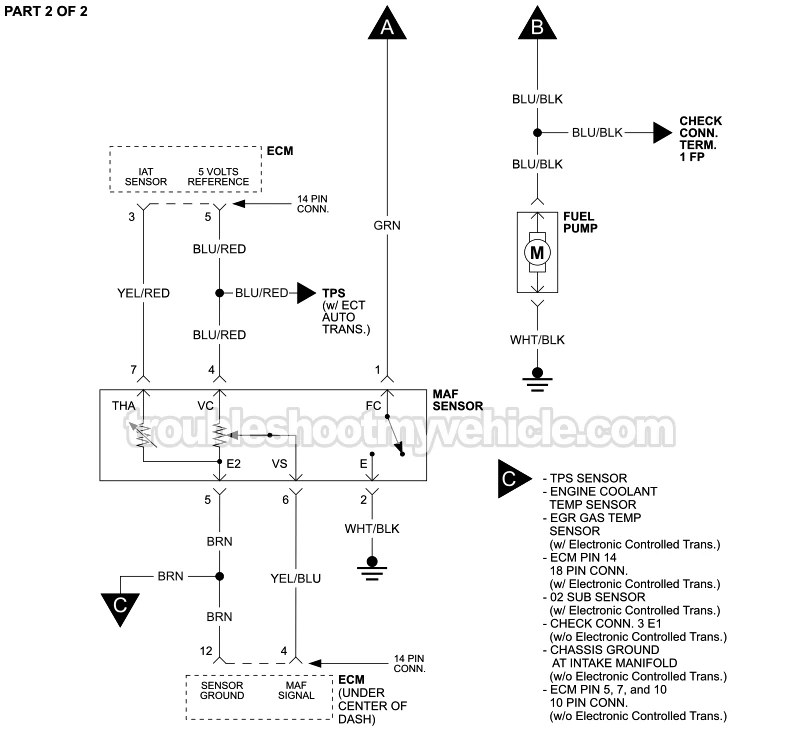 PART 2 of 2: MAF Sensor And Fuel Pump Circuit Wiring Diagram (1990, 1991 2.0L Toyota Camry) PART 2 of 2: MAF Sensor And Fuel Pump Circuit Wiring Diagram (1990, 1991 2.0L Toyota Camry)