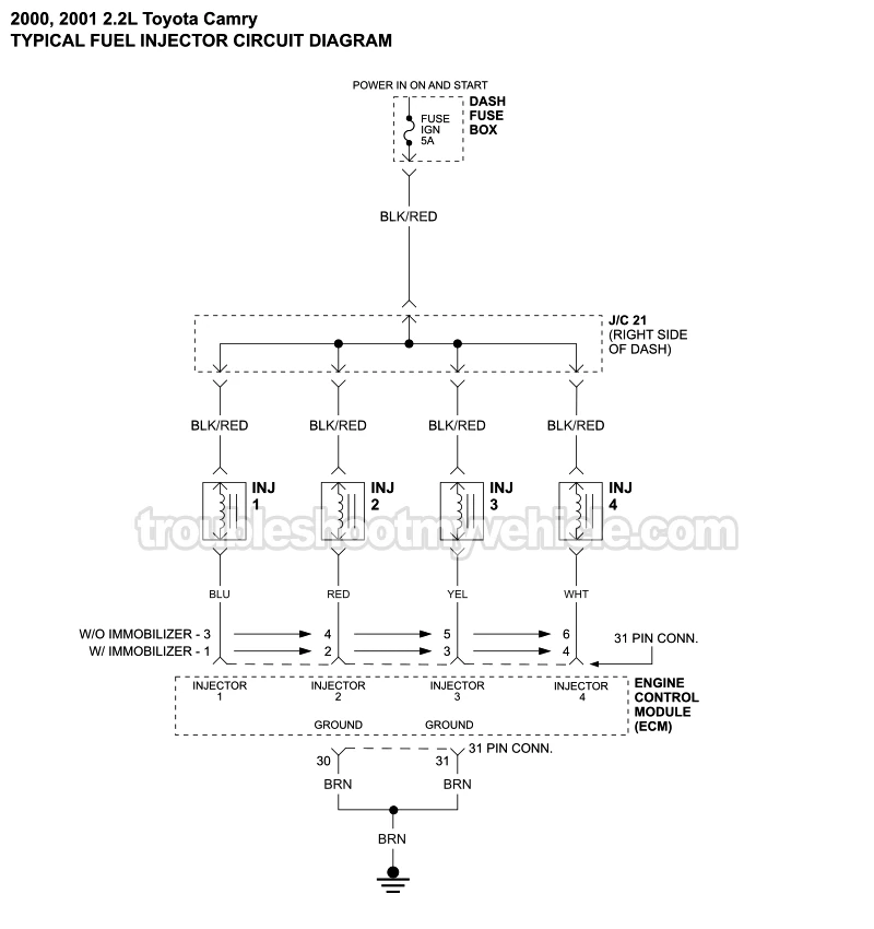 Fuel Injectors Circuit Wiring Diagram (2000-2001 2.2L Toyota Camry)
