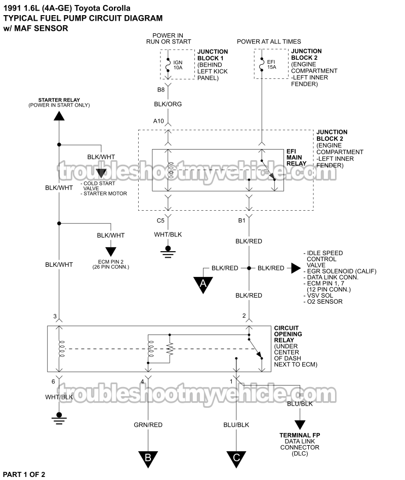 Fuel Pump Circuit Wiring Diagram (1991 1.6L Toyota Corolla) Fuel Pump Circuit Wiring Diagram (1991 1.6L Toyota Corolla)