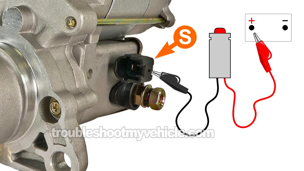Applying 12 Volts To The 'S' Terminal. How To Test The Starter Motor (1992, 1993, 1994, 1995, 1996, 1997, 1998, 1999, 2000, 2001 2.2L Toyota Camry) Applying 12 Volts To The 'S' Terminal. How To Test The Starter Motor (1992, 1993, 1994, 1995, 1996, 1997, 1998, 1999, 2000, 2001 2.2L Toyota Camry)