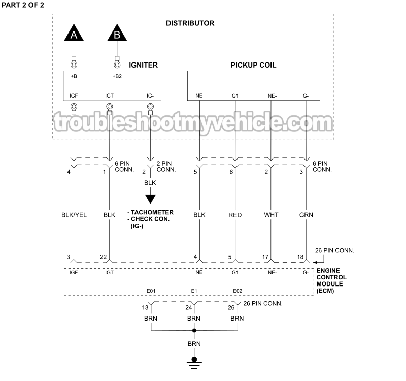 PART 2 of 2: Ignition System Circuit Wiring Diagram (1993, 1994, 1995 1.6L 4A-FE Toyota Corolla) PART 2 of 2: Ignition System Circuit Wiring Diagram (1993, 1994, 1995 1.6L 4A-FE Toyota Corolla)