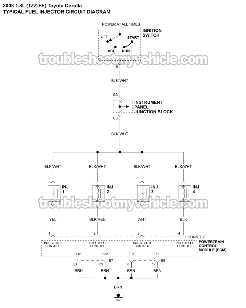 Fuel Injector Circuit Wiring Diagram (2003 1.8L Toyota Corolla)