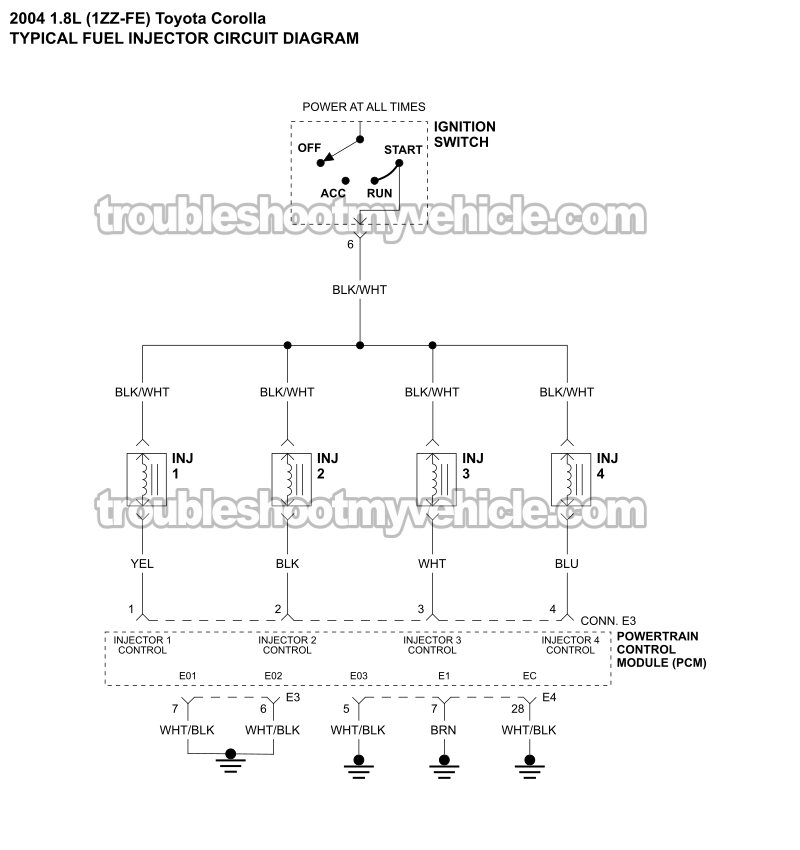 Fuel Injector Circuit Wiring Diagram (2004 1.8L Toyota Corolla)