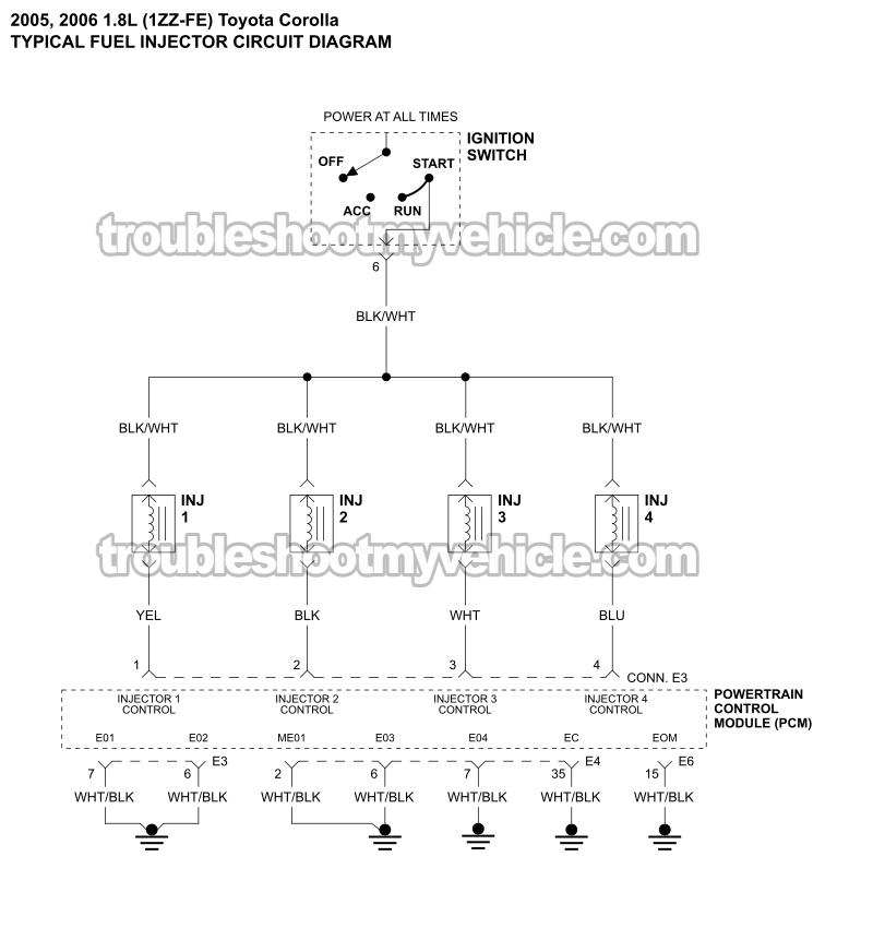 Fuel Injector Circuit Wiring Diagram (2007-2008 1.8L Toyota Corolla)