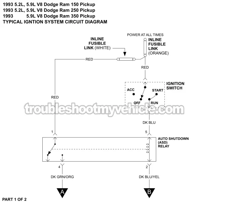 Ignition System Wiring Diagram (1993 5.2L, 5.9L V8 Dodge Ram Pickup)