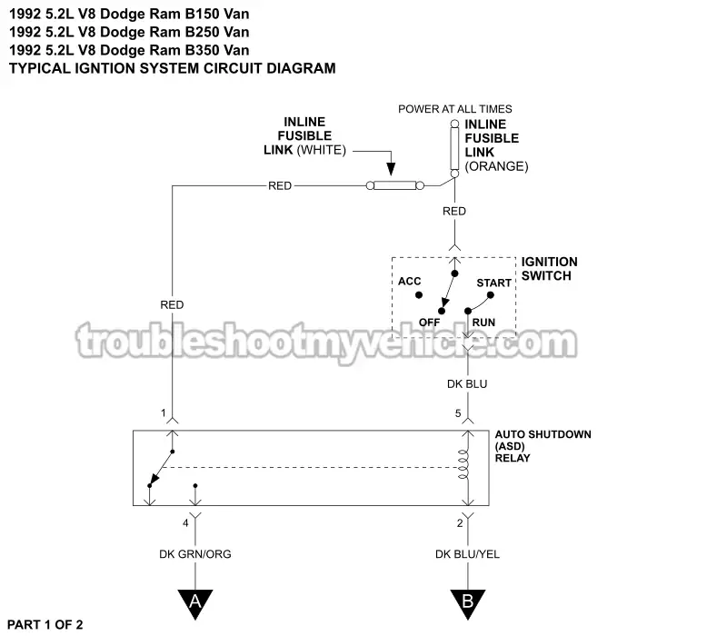 Ignition System Wiring Diagram (1992 5.2L, 5.9L V8 Dodge Ram Van)