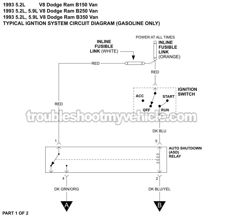 Ignition System Wiring Diagram (1993 5.2L, 5.9L V8 Dodge Ram Van)