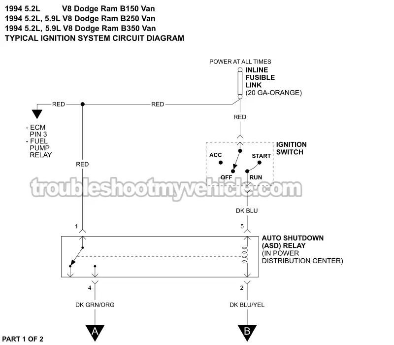 Ignition System Wiring Diagram (1994 5.2L. 5.9L V8 Dodge Ram Van)