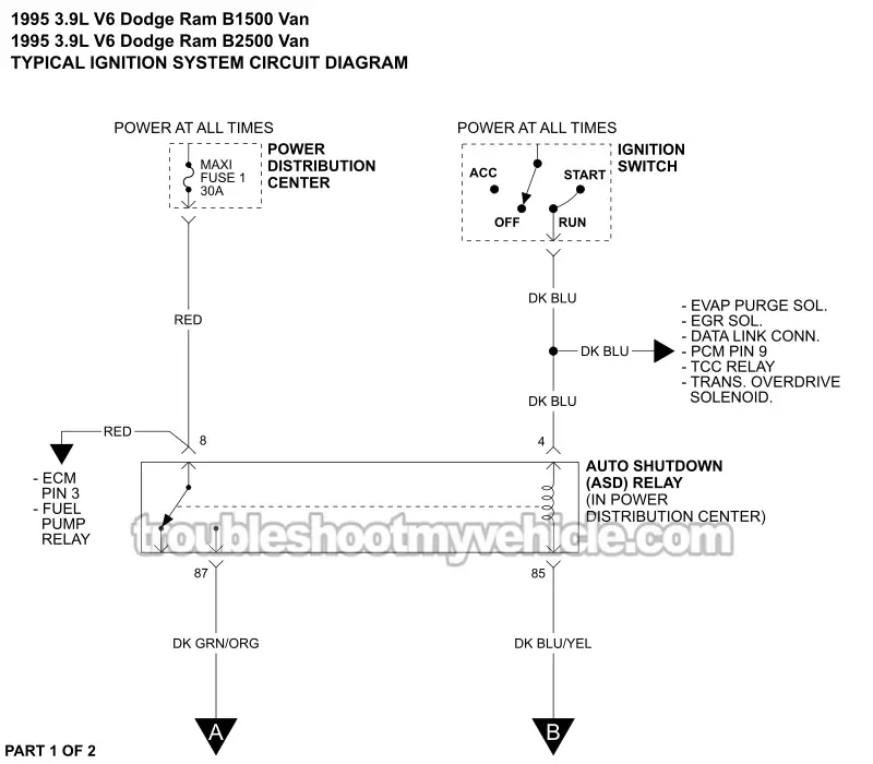 Ignition System Wiring Diagram (1995 3.9L V6 Dodge Ram Van)
