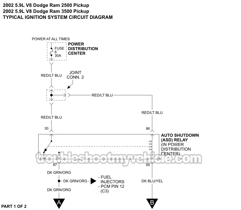 5.9L 2500 And 3500 Pickups. PART 1 OF 2: Ignition System Wiring Diagram (2002 5.9L V8 Dodge Ram Pickup)