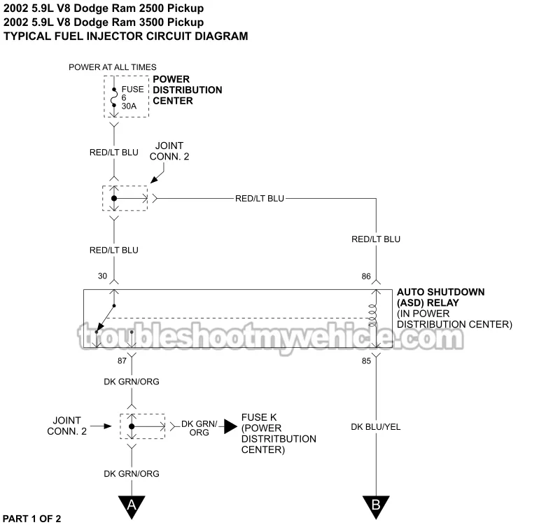 5.9L 2500 And 3500 Pickups. PART 1 OF 2: Fuel Injector Circuit Wiring Diagram (2002 5.9L V8 Dodge Ram Pickup)
