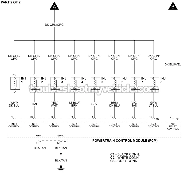 PART 2 OF 2: Fuel Injector Circuit Wiring Diagram (2003 5.9L V8 Dodge Ram Pickup)