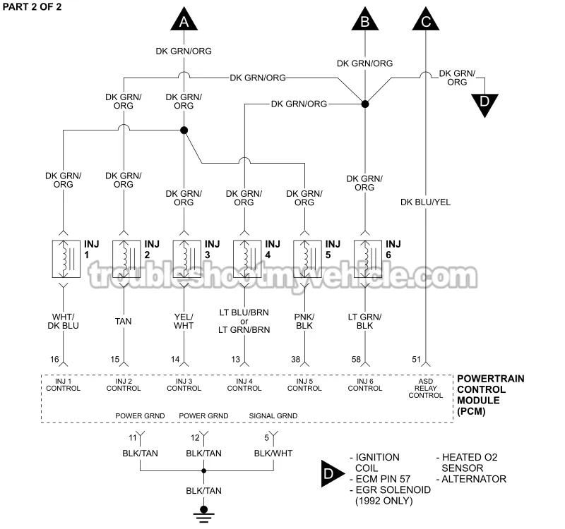 PART 2 OF 2: Fuel Injector Wiring Diagram (1992, 1993 3.9L V6 Dodge Ram Pickup)