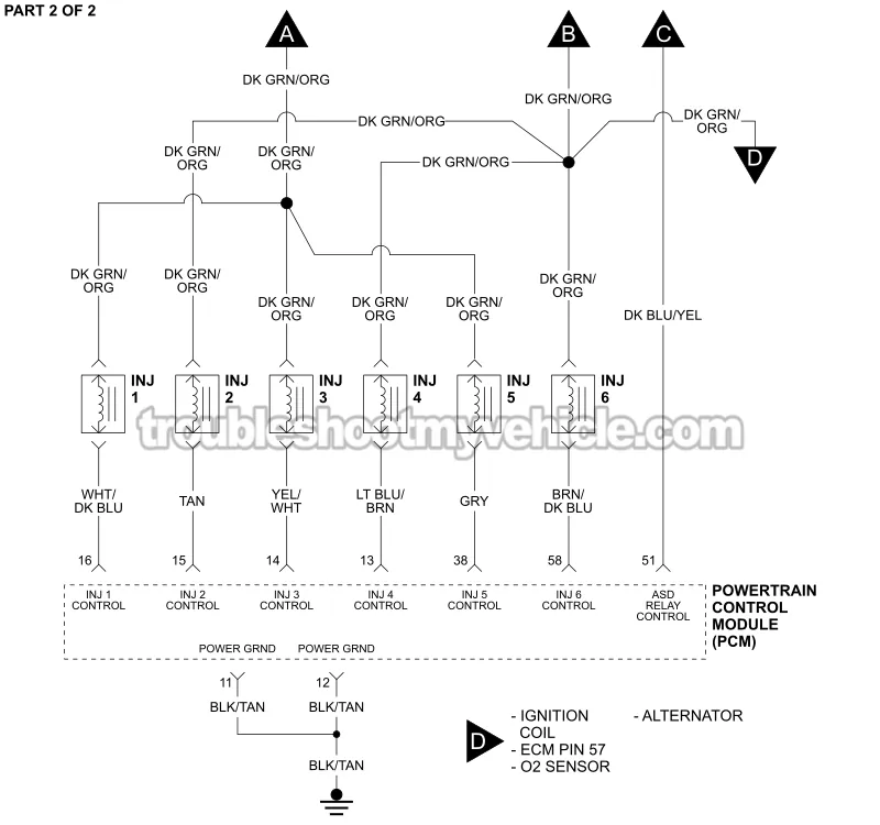 PART 2 OF 2: Fuel Injector Wiring Diagram (1994, 1995 3.9L V6 Dodge Ram Pickup)