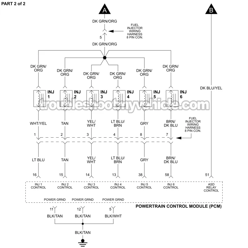 PART 2 of 2 -Fuel Injector Circuit Wiring Diagram. 1994, 1995 3.0L V6 Caravan, Grand Caravan, Voyager, Grand Voyager