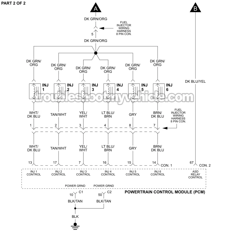 PART 2 of 2 -Fuel Injector Circuit Wiring Diagram. 2000 3.0L V6 Caravan, Grand Caravan, Voyager, Grand Voyager
