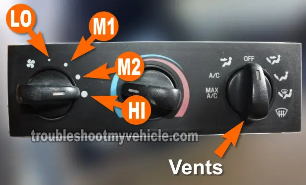 Location Of The Blower Motor Speed Knob And Vent Knob. How To Test The Blower Motor Resistor (Ford 4.0L) Location Of The Blower Motor Speed Knob And Vent Knob. How To Test The Blower Motor Resistor (Ford 4.0L)