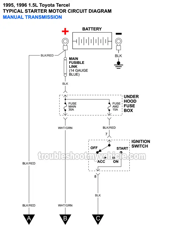 PART 1 -Starter Motor Circuit Wiring Diagram (1996 1.5L Toyota Tercel -With Manual Transmission) PART 1 -Starter Motor Circuit Wiring Diagram (1996 1.5L Toyota Tercel -With Manual Transmission)