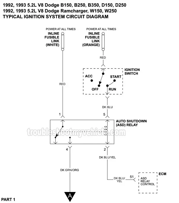 Ignition System Wiring Diagram (1992 5.2L, 5.9L V8 Dodge Ram Pickup)