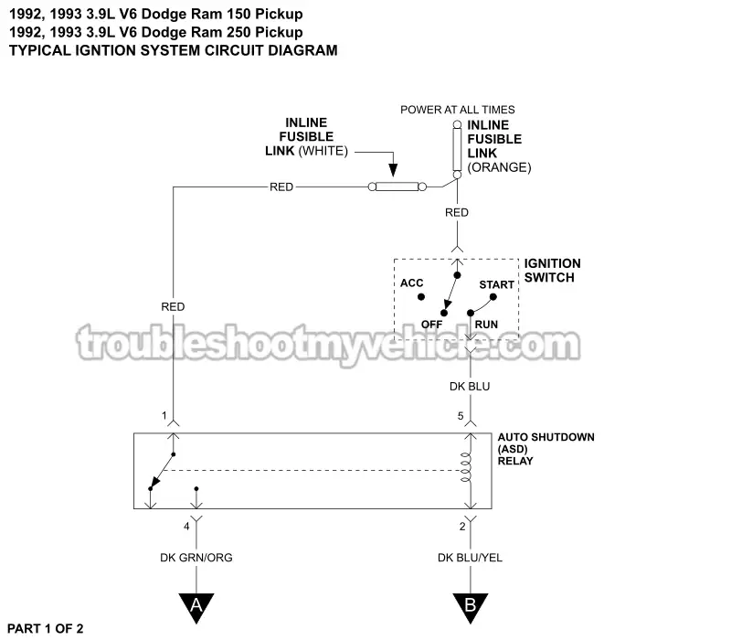 Ignition System Wiring Diagram (1992-1993 3.9L V6 Dodge Ram Pickup)