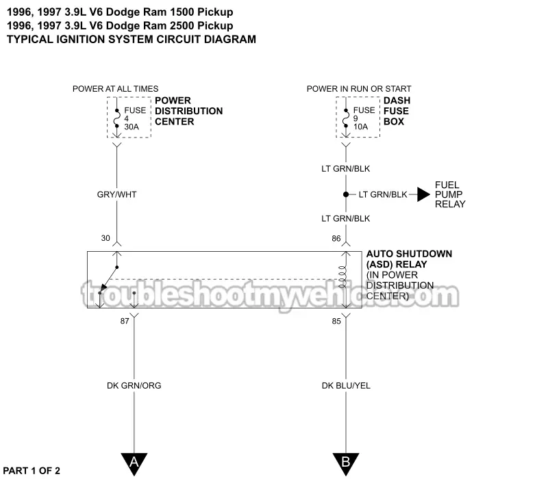 Ignition System Wiring Diagram (1996-1997 3.9L V6 Dodge Ram Pickup)